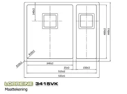 Lorreine 3415VK Exclusive anderhalve rvs spoelbak 3415cm vlakbouw onderbouw en opbouw 1150178269