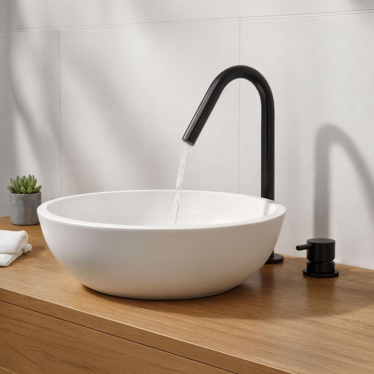 Waterevolution Flow 2-gats wastafelkraan mat zwart met kleine V 120mm uitloop T1121VPR - Productafbeelding 2