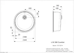 Reginox R26076 ronde rvs spoelbak L18390 comfort Vlakbouw opbouw en onderbouw T2903LLU06GDS