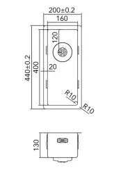 Caressi R10 rvs spoelbak 16x40cm onderbouw, vlakbouw en opbouw CAPP16R10