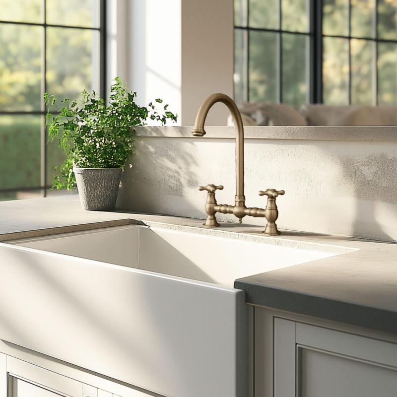 PB Nostalgische Brugkeukenkraan Brons ronde uitloop met sterknoppen PBN.BRO.R.ST