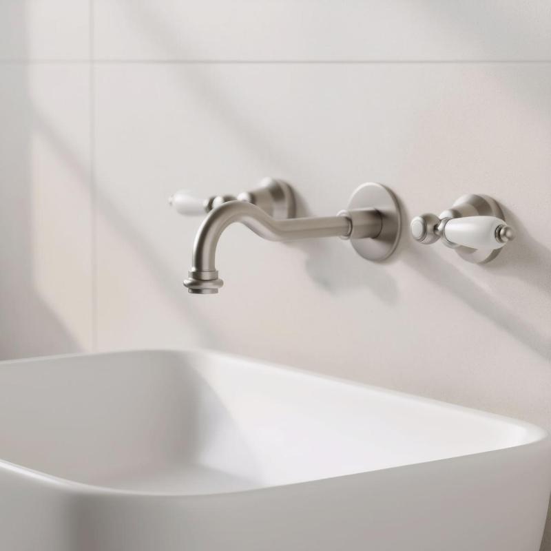 PB klassieke kraan inbouw muurkraan met witte hendels 25 cm uitloop RVS 1208854402