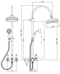 PB klassieke Doucheset opbouw met regendouche telescopische douchekolom RVS 1208854892