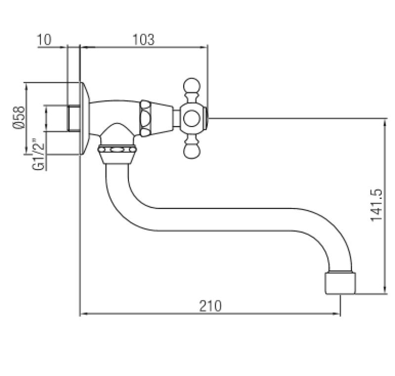 PB klassieke muur fonteinkraan met sterknop koud water en lange uitloop brons 1208855632