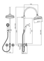 PB klassieke Doucheset opbouw sterknoppen met regendouche telescopische douchekolom chroom 1208855922