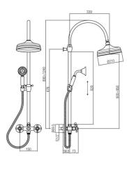 PB klassieke Doucheset opbouw sterknoppen met regendouche telescopische douchekolom RVS 1208855942