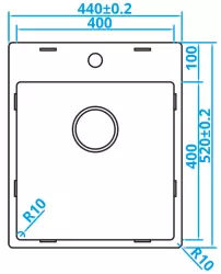 Caressi Basic Line RVS spoelbak 40x40 vlakbouw met kraangatbank CABLPP40KR10 1208920510