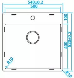 Caressi Basic Line RVS spoelbak 50x40 vlakbouw met kraangatbank CABLPP50KR10 1208920522