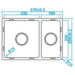 Caressi Basic Line RVS spoelbak 39x57 vlakbouw onderbouw opbouw CABL3318R15 1208920571