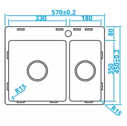 Caressi Basic Line RVS spoelbak 45x57 vlakbouw opbouw CABL3318KR15 1208920572