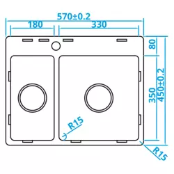 Caressi Basic Line RVS spoelbak 45x57 vlakbouw opbouw CABL1833KR15 1208920573