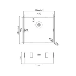 Caressi R10 rvs spoelbak 45x40cm onderbouw, vlakbouw en opbouw CAPP45R10