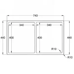 Caressi R10 rvs dubbele spoelbak 34x40+34x40cm onderbouw, vlakbouw en opbouw CAPP3434R10