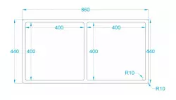 Caressi R10 dubbele rvs spoelbak 40x40+40x40cm onderbouw, vlakbouw en opbouw CAPP4040R10