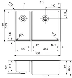 Reginox New Jersey RVS 1,5 Spoelbak 18x37 + 34x37 T09J5LLU08GDS R32824