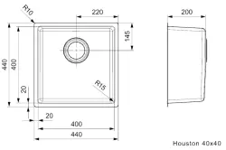 Reginox Houston RVS spoelbak 40x40 onderbouw, opbouw  en vlakbouw L2000 R32848