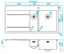 Caressi RVS 1,5 Spoelbak rechts met afdruip links CAPP1534ABR B101xL52 opbouw onderbouw en vlakinbouw 1208921301