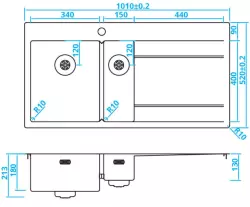 Caressi RVS 1,5 Spoelbak links met afdruip rechts CAPP3415ABL B101xL52 opbouw onderbouw en vlakinbouw 1208921302