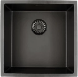 Caressi Black Line zwarte Quartz spoelbak 40cm opbouw of onderbouw CAGRPP40BK-TU met zwarte korfplug 1208921310