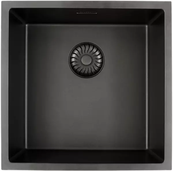 Caressi Black Line zwarte Quartz spoelbak 40cm opbouw of onderbouw CAGRPP40BK-TU met zwarte korfplug 1208921310