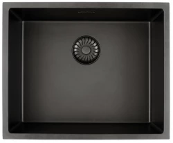 Caressi Black Line zwarte Quartz spoelbak 50cm opbouw of onderbouw CAGRPP50BK-TU met zwarte korfplug 1208921311