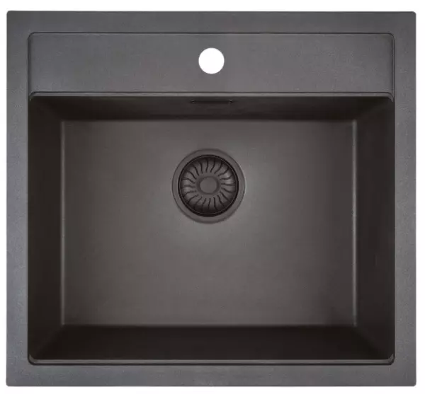 Caressi Black Line zwarte Quartz spoelbak met kraangat 50cm opbouw CAGR50KRBK-TU met zwarte korfplug 1208921328