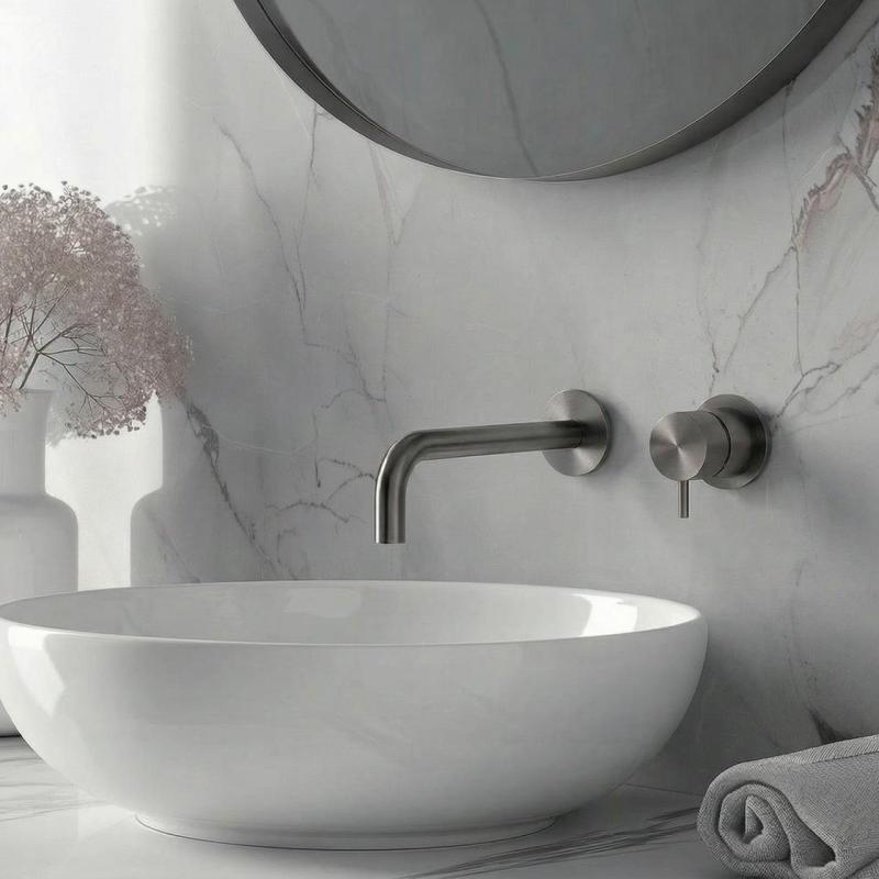 Waterevolution Flow Inbouw Wastafelkraan PVD Gun Metal met uitloop 21 cm T116BGME-21