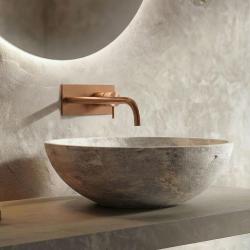 Waterevolution Flow inbouw wastafelkraan met afdekplaat PVD Geborsteld Koper met uitloop 21cm T1161CPE-21