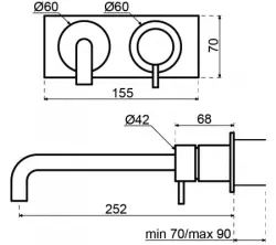 Waterevolution Flow inbouw wastafelkraan met afdekplaat PVD Geborsteld Koper met uitloop 25cm T1161CPE-25