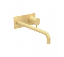 Waterevolution Flow inbouw wastafelkraan met afdekplaat PVD Light Gold met uitloop 21cm T1161WGE-21