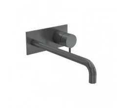 Waterevolution Flow inbouw wastafelkraan met afdekplaat PVD Gun Metal met uitloop 21cm T1161GME-21