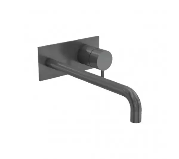 Waterevolution Flow inbouw wastafelkraan met afdekplaat PVD Gun Metal met uitloop 21cm T1161GME-21