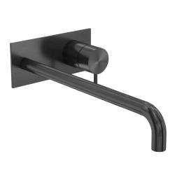 Waterevolution Flow inbouw wastafelkraan met afdekplaat PVD Gun Metal met uitloop 25cm T1161GME-25