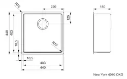 Reginox New York middel RVS spoelbak 40x40 met OKG plug R28124