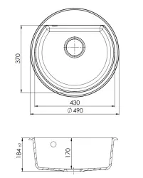 GraniteMy Bremen ronde granieten spoelbak 43 cm zwart opbouw en onderbouw met kraangatbank 1208952257