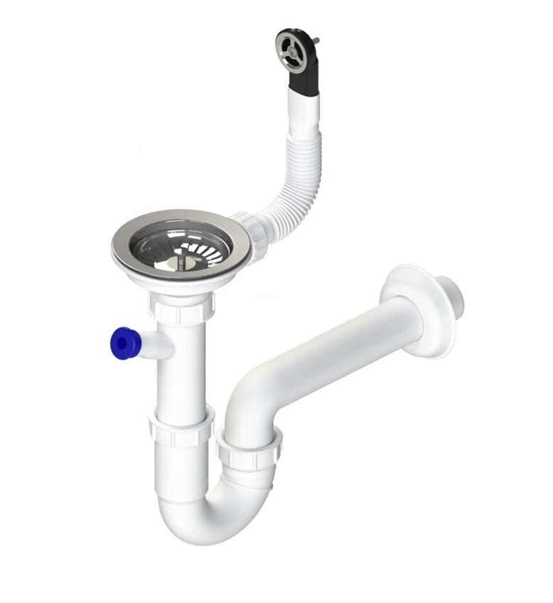 GraniteMy Afvoerset rvs met ronde overloop incl. sifon voor enkele spoelbak 1208952965 - Productafbeelding