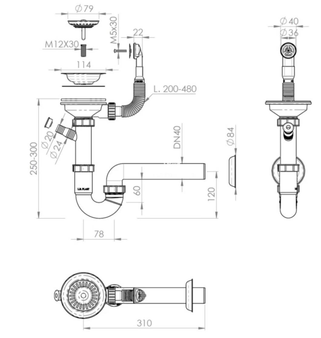 GraniteMy Afvoerset rvs met ronde overloop incl. sifon voor enkele spoelbak 1208952965 - Productafbeelding 2