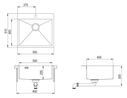 Ausmann Weser RVS spoelbak koper kleur PVD Copper 55x51 met kraangat onderbouw vlakbouw en opbouw 080938