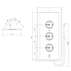 Energiezuil met 3 stopcontacten randaarde en 2 usb laders RVS 1208953216