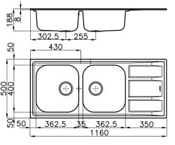 Foster Marine RVS 316 Dubbele Spoelbak Omkeerbaar met Afdruipgedeelte 116x50 cm Opbouw 1208953556