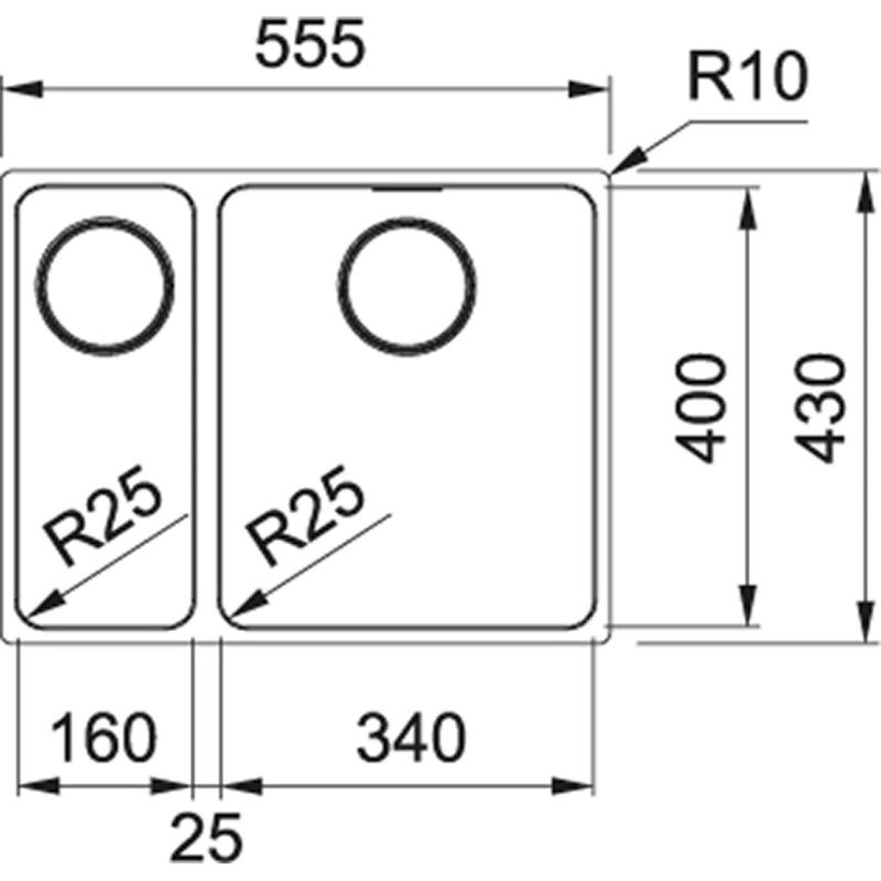 Franke Mythos MYX 160.34.16 BR anderhalve rvs spoelbak onderbouw 16+34cm 122.0638.272