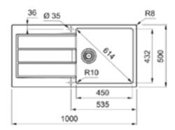 Franke Sirius 2 S2D 611 kunststof  spoelbak met afdruip wit opbouw 100x50 143.0634.551