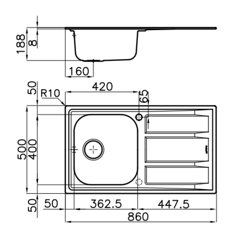 Foster Marine RVS 316  spoelbak omkeerbaar met adruipgedeelte 86x50cm opbouw 1208953725