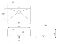 Ausmann Weser grote RVS spoelbak koper kleur PVD Copper 79x51 met kraangat onderbouw vlakbouw en opbouw 080952