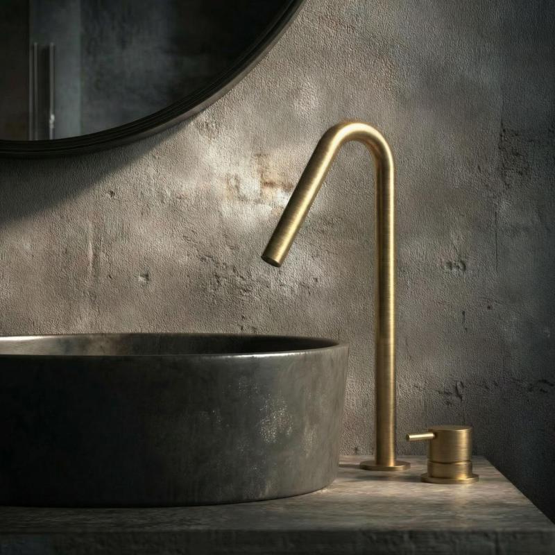 Waterevolution Flow 2-gats wastafelkraan geborsteld messing met hoge V 120mm uitloop T1122VLE