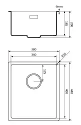 Lorreine zwarte Quartz spoelbak 34x40cm onderbouw vlakbouw zwart met koperen korfplug 1208954018