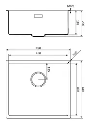 Lorreine zwarte Quartz spoelbak 45x40cm onderbouw vlakbouw zwart met koperen korfplug 1208954020