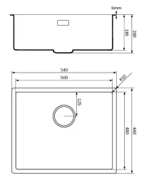 Lorreine zwarte Quartz spoelbak 50x40cm onderbouw vlakbouw zwart met gun metal korfplug 1208954038