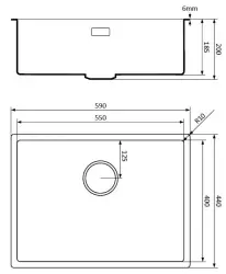 Lorreine zwarte Quartz spoelbak 55x40cm onderbouw vlakbouw zwart met RVS korfplug 1208954044