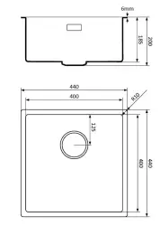 Lorreine zwarte Quartz spoelbak 40x40cm onderbouw vlakbouw zwart met RVS korfplug 1208954065